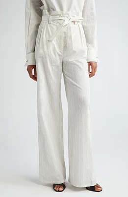 Max Mara Xero Directional Stripe Cotton & Silk Pants White Black at Nordstrom,