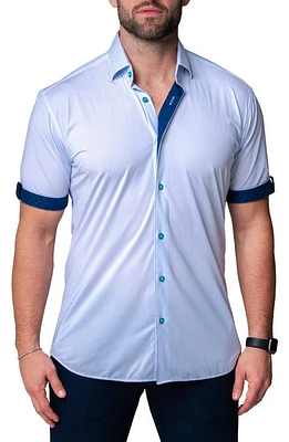 Maceoo Galileo Chewy Blue Stretch Short Sleeve Button-Up Shirt at Nordstrom,