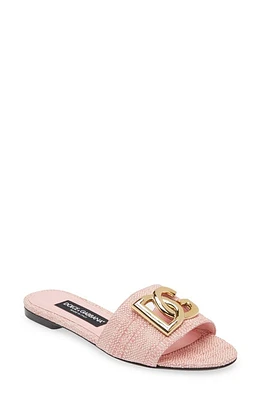 Dolce & Gabbana DG Logo Raffia Slide Sandal Light Pink at Nordstrom,