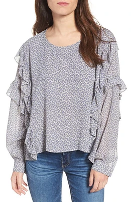 AG Bijou Ruffle Blouse in Soft Indigo/Dayglow at Nordstrom, Size Large