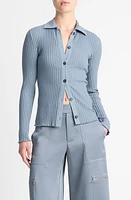 Vince Front Button Rib Polo Top Graphite at Nordstrom,