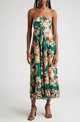 Zimmermann Lexi Tropical Floral Convertible Linen Midi Dress Green Palm at Nordstrom,