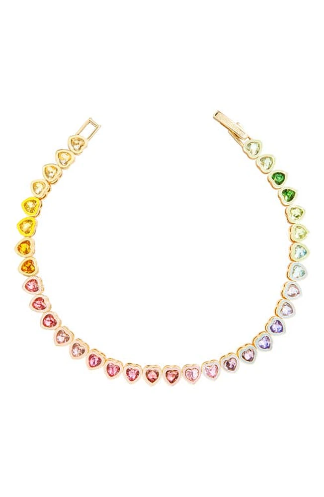 BaubleBar Kali Rainbow Heart Tennis Bracelet in Gold Multi at Nordstrom