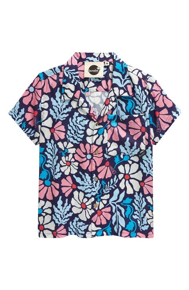 Boardies Kids' Floral Short Sleeve Button-Up Shirt Blue at Nordstrom, Y