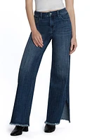 HINT OF BLU Frayed Split Hem Mid Rise Wide Leg Jeans Blue at Nordstrom,