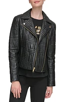 Karl Lagerfeld Paris Double Quilted Leather Moto Jacket Black at Nordstrom,