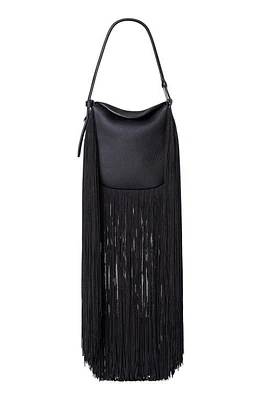 Akris Mini Anna Fringe Leather Hobo Bag in Black at Nordstrom