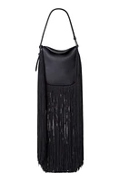 Akris Mini Anna Fringe Leather Hobo Bag in Black at Nordstrom