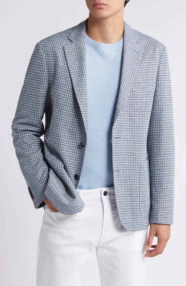 BOSS Hanry Houndstooth Linen & Cotton Blend Sport Coat Bright Blue at Nordstrom,