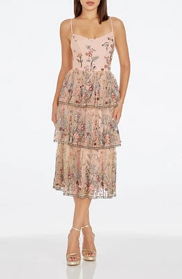 Dress the Population Loretta Floral Embroidery Midi Cocktail Blush Multi at Nordstrom,