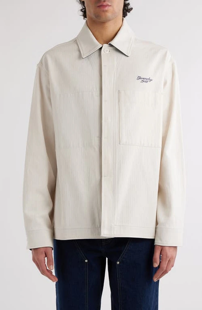 Givenchy Cotton Herringbone Button-Up Overshirt Ivory at Nordstrom,