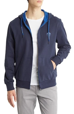 NORTH SAILS Colorblock Logo Embroidered Zip Hoodie in Navy at Nordstrom, Size X-Large