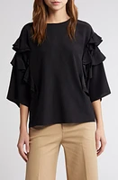 FRAME Ruffle Sleeve Silk Top Black at Nordstrom,