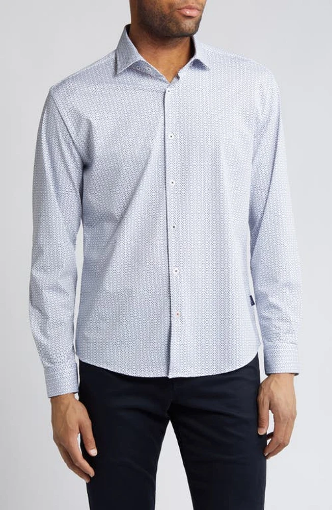 Stone Rose Geo Print Techno Stretch Performance Button-Up Shirt Navy at Nordstrom,