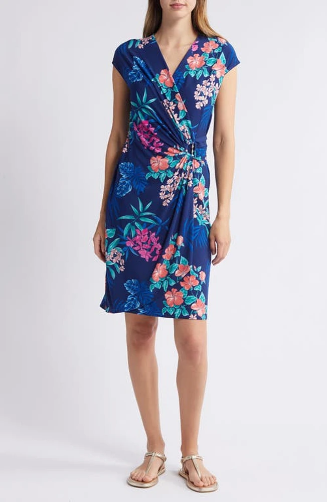 Tommy Bahama Clara Bouquet Short Sleeve Faux Wrap Dress Island Navy at Nordstrom,