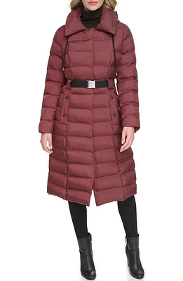 Kenneth Cole New York Cire Hooded Belted Puffer Jacket Burgundy at Nordstrom,