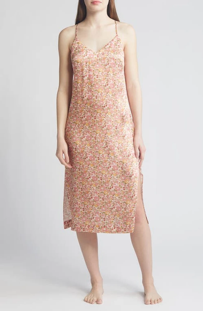 Liberty London Floral Silk Satin Nightgown Pink at Nordstrom,