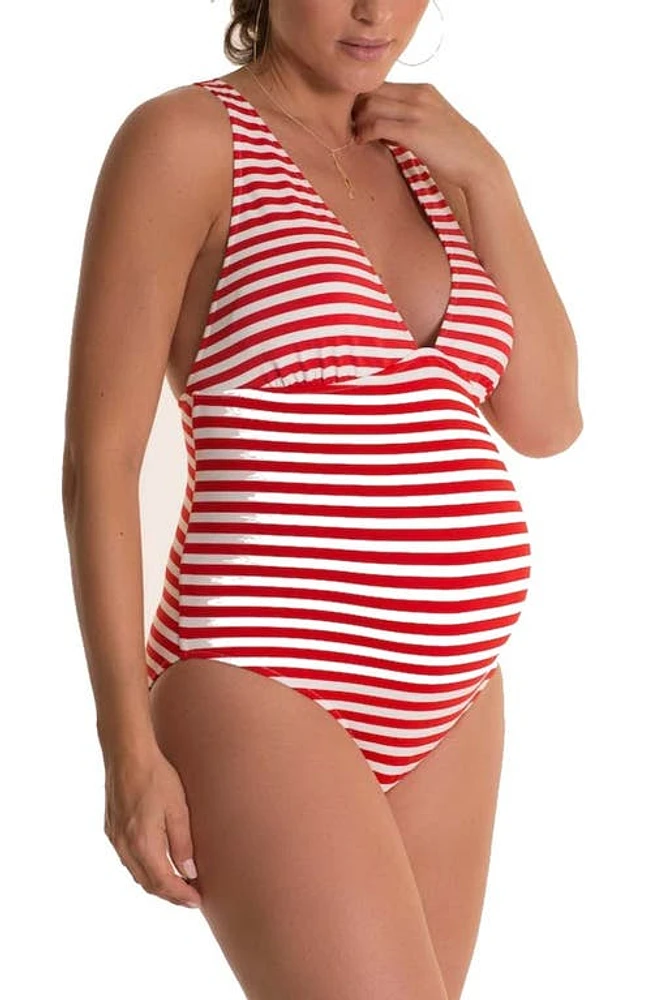 Pez D'Or Marina Stripe One-Piece Maternity Swimsuit Red/White at Nordstrom,