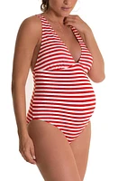 Pez D'Or Marina Stripe One-Piece Maternity Swimsuit Red/White at Nordstrom,