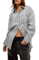 Free People Freddie Stripe Oversize Button-Up Shirt Nautical Navy Combo at Nordstrom,