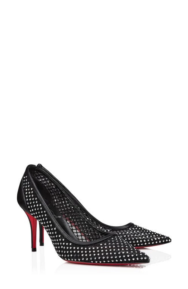 Christian Louboutin Apostropha Crystal Embellished Pointed Toe Pump Black/Crystal at Nordstrom,