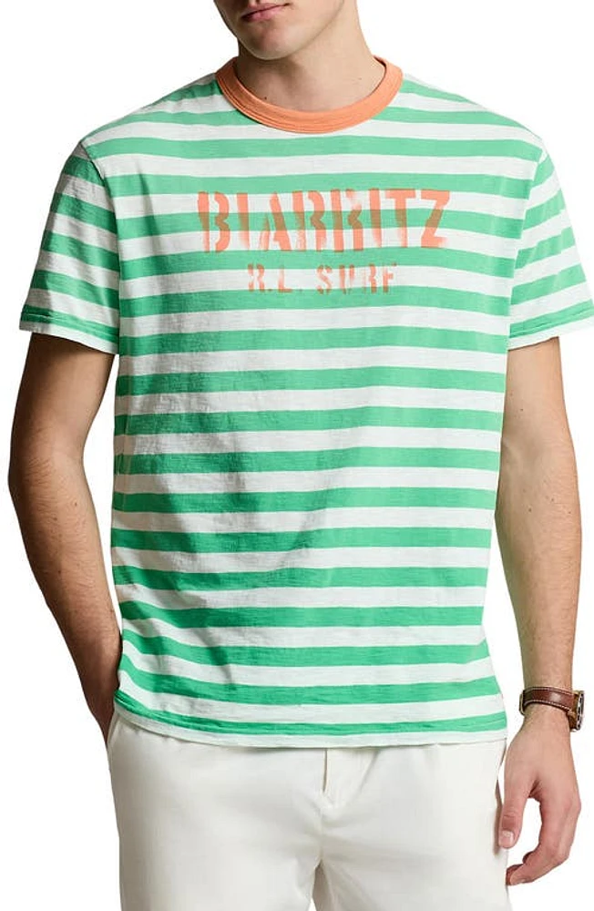 Polo Ralph Lauren Stripe Cotton Graphic T-Shirt Summer Emerald Multi at Nordstrom,