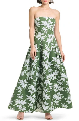 Sachin & Babi Margaux Floral Strapless Gown Green Narcissus at Nordstrom,