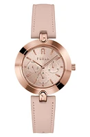 Furla Logo Links Leather Strap Watch, 36.5mm in Rose Gold/Rose Gold/Beige at Nordstrom