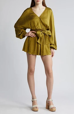 Chelsea28 Jacquard Polka Dot Long Sleeve Romper at Nordstrom,