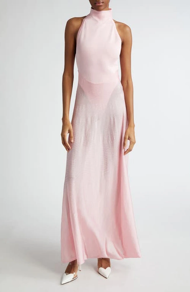 Alaïa Funnel Neck Satin Jersey Midi Dress Rose Quartz at Nordstrom, Us