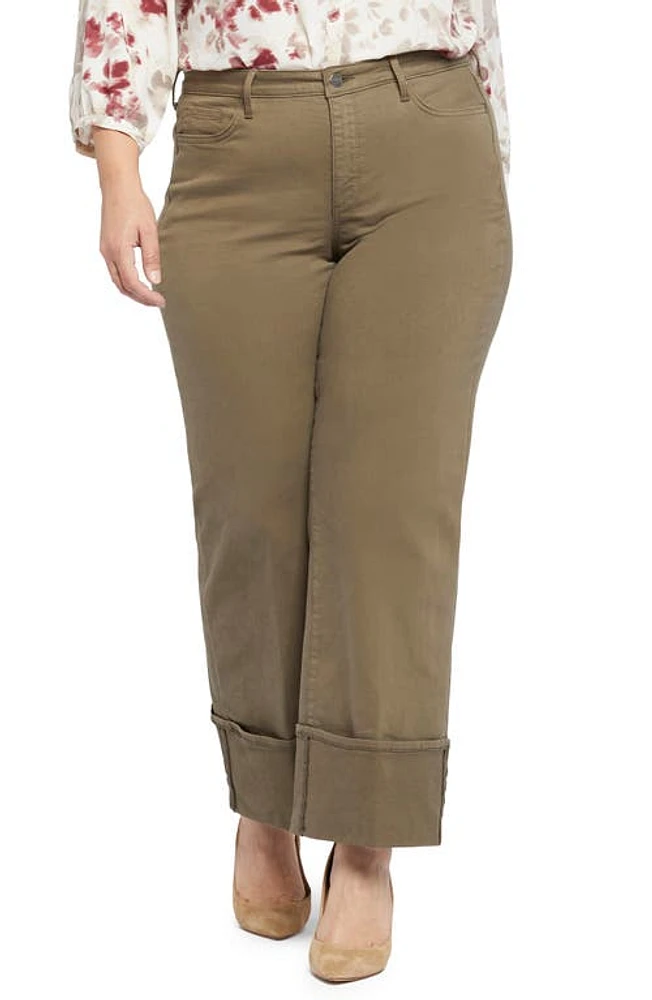 NYDJ Teresa Deep Cuff Wide Leg Jeans Ripe Olive at Nordstrom,