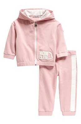 Moncler Kids' Cotton Stretch Fleece Hoodie & Joggers Set in Pink/White at Nordstrom, Size 6-9M