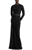 St. John Evening Rhinestone Studded Long Sleeve Knit Gown in Black at Nordstrom, Size 0