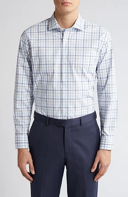 Nordstrom Tech-Smart Trim Fit Plaid Performance Dress Shirt White - Blue Adrian Grid at Nordstrom,