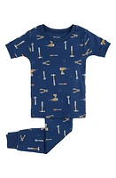 Petit Lem Kids' Tool Print Fitted Organic Cotton Two-Piece Pajamas Dark Blue at Nordstrom,