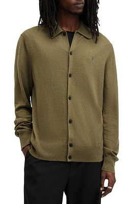 AllSaints Kilburn Wool Blend Cardigan Green at Nordstrom,