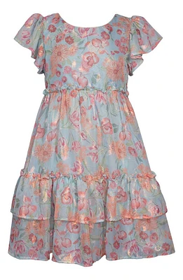 Iris & Ivy Kids' Metallic Floral Chiffon Dress Aqua at Nordstrom,