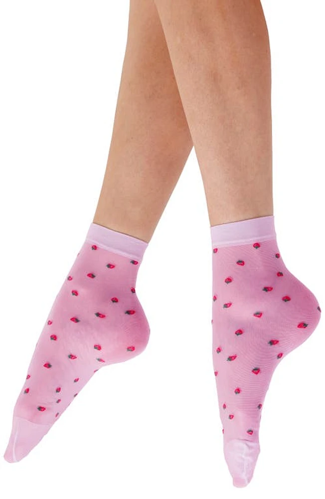 Pretty Polly Strawberry Anklet Socks in Pink at Nordstrom