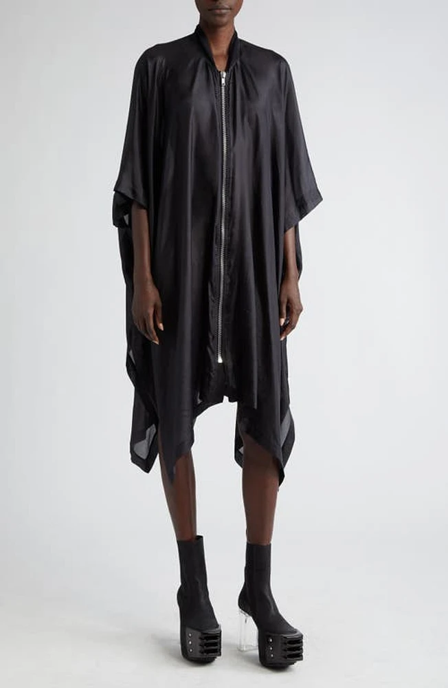 Rick Owens Long Zip Front Silk Poncho in Black at Nordstrom