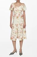 MANGO Floral Flutter Sleeve Linen Blend Midi Dress Light Beige at Nordstrom,