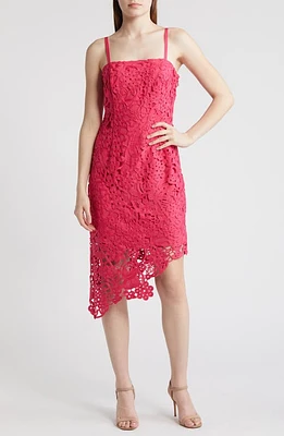 Adelyn Rae Monica Open-Stitch Lace Asymmetric Hem Dress Hot Pink at Nordstrom,