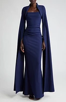 Chiara Boni La Petite Robe Reiko Cape Long Sleeve Gown in Blu Notte at Nordstrom, Size 2