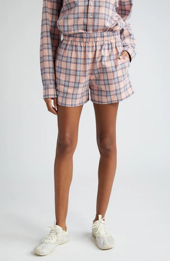 Acne Studios Roxx Face Patch Check Cotton Flannel Shorts Pink/Blue at Nordstrom,