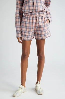 Acne Studios Roxx Face Patch Check Cotton Flannel Shorts Pink/Blue at Nordstrom,