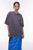 Topshop Oversize Cotton V-Neck T-Shirt Charcoal at Nordstrom,