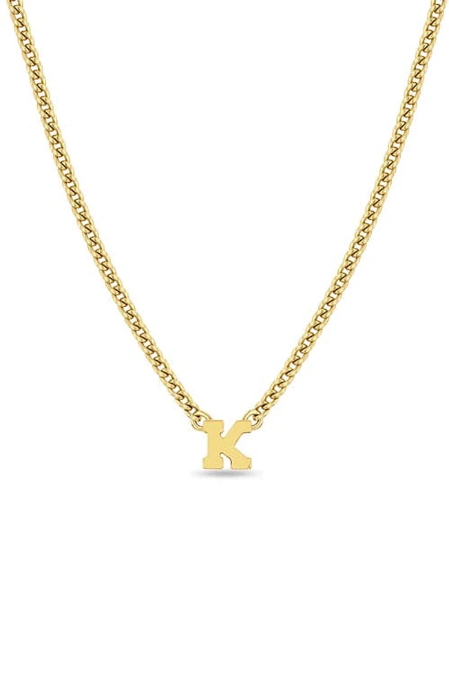 Zoë Chicco Curb Chain Initial Pendant Necklace in Yellow Gold-K at Nordstrom, Size 16