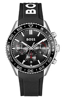 BOSS Runner Chronograph Silicone Strap Watch, 44mm in Black at Nordstrom