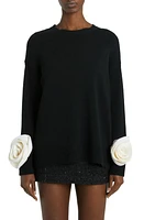 Valentino Garavani Rose Cuff Virgin Wool Sweater in Nero/Avorio at Nordstrom, Size Large