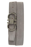 FERRAGAMO Double Gancio Suede Belt Grey at Nordstrom, Eu