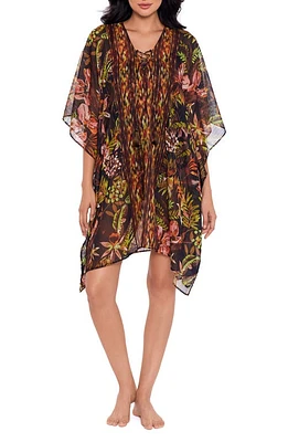 Miraclesuit Botanico Mixed Print Metallic Stripe Cover-Up Caftan in Black/Multi at Nordstrom